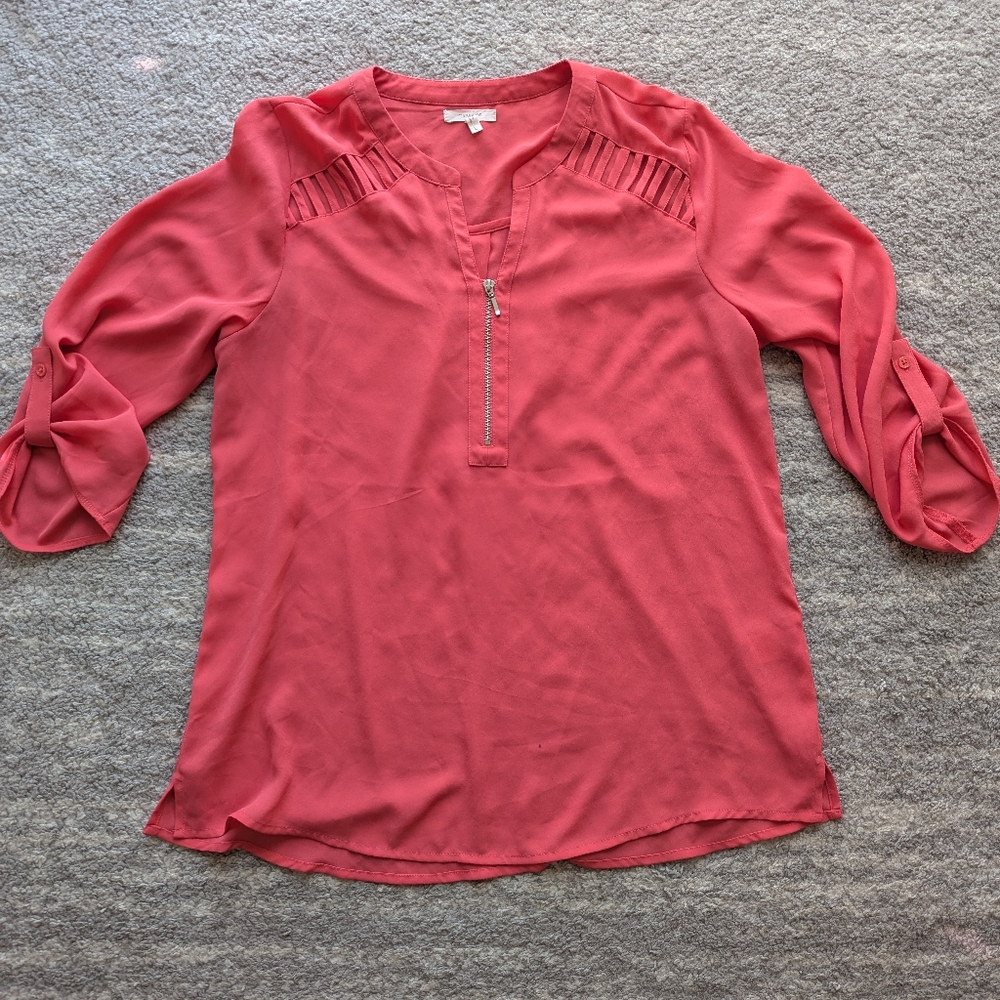 Coral Blouse with Quarter Sleeves